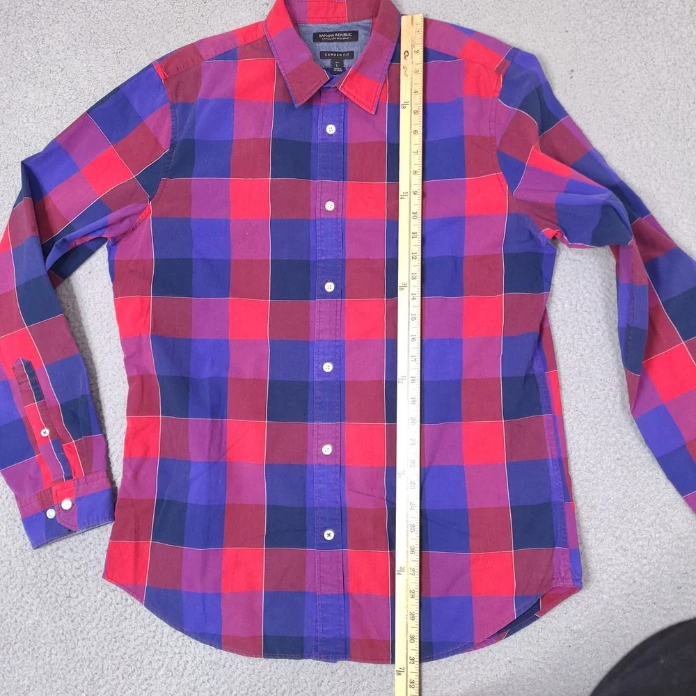 Banana Republic Shirt Mens Large Tall Red Blue‎ Plaid Camden Fit Custom 078 Wash